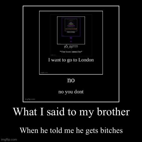 :3 | What I said to my brother | When he told me he gets bitches | image tagged in funny,demotivationals | made w/ Imgflip demotivational maker