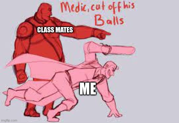 Medic cut off his balls | CLASS MATES ME | image tagged in medic cut off his balls | made w/ Imgflip meme maker