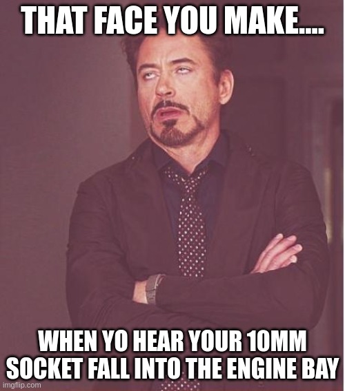 Face You Make Robert Downey Jr Meme | THAT FACE YOU MAKE.... WHEN YO HEAR YOUR 10MM SOCKET FALL INTO THE ENGINE BAY | image tagged in memes,face you make robert downey jr | made w/ Imgflip meme maker