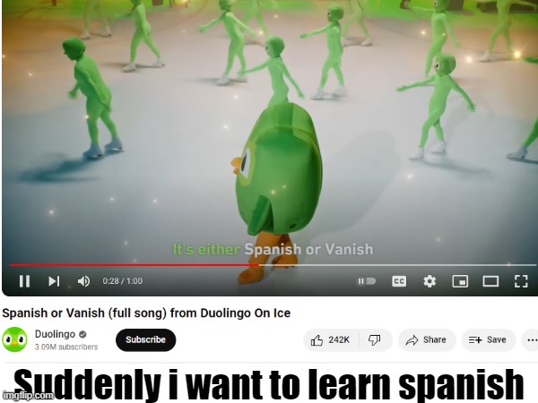 I dont feel safe | Suddenly i want to learn spanish | image tagged in oh no bro,duolingo,spanish or vanish | made w/ Imgflip meme maker