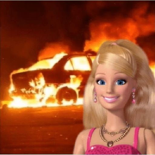 barbie car on fire Blank Meme Template