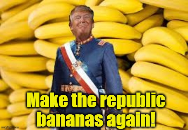 Banana Republican Trump | Make the republic bananas again! | image tagged in trump,donald trump approves,donald trump the clown,maga,nevertrump meme,basket of deplorables | made w/ Imgflip meme maker