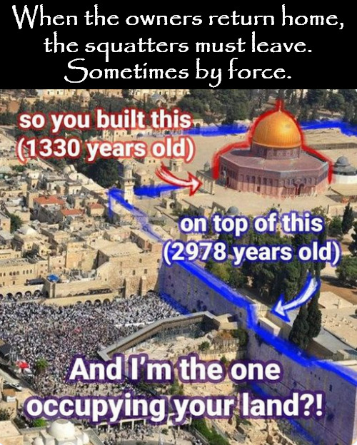 Squatters all over the place. | When the owners return home,
the squatters must leave.
Sometimes by force. | image tagged in memes,politics,israel | made w/ Imgflip meme maker