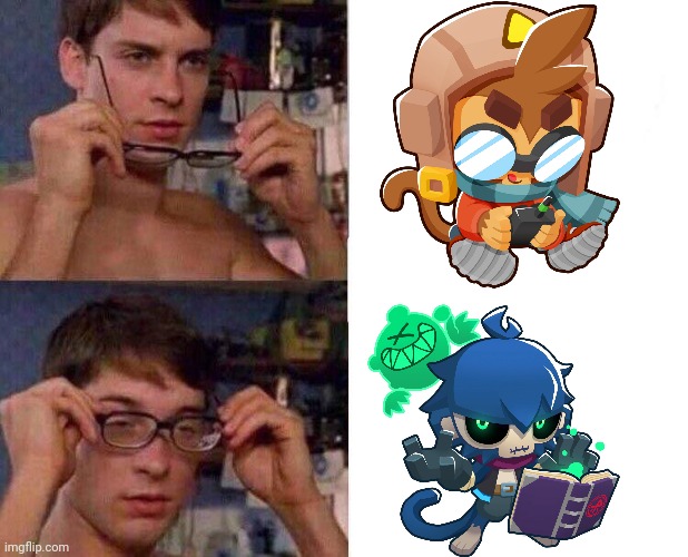 Basically the same | image tagged in spiderman glasses,btd6 | made w/ Imgflip meme maker