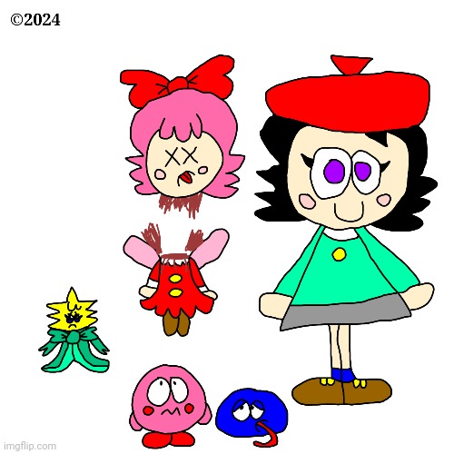 Adeleine is still killing Ribbon and it is really funny | image tagged in kirby,gore,blood,funny,cute,parody | made w/ Imgflip meme maker