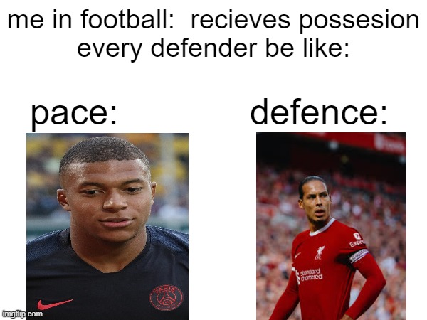 bro they're always so slow up to that moment | me in football:  recieves possesion
every defender be like:; pace:             defence: | image tagged in football,soccer,memes,relatable | made w/ Imgflip meme maker
