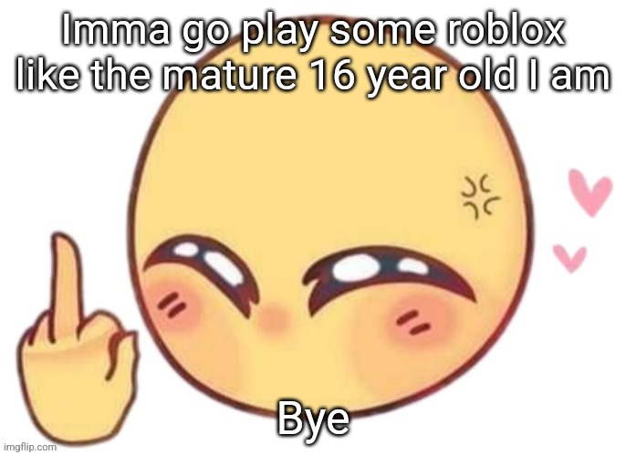 Fuck yoy | Imma go play some roblox like the mature 16 year old I am; Bye | image tagged in fuck yoy | made w/ Imgflip meme maker