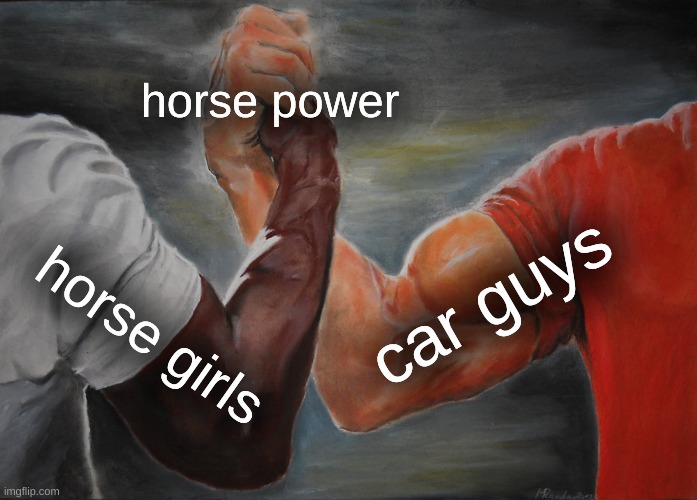 Epic Handshake Meme | horse power; car guys; horse girls | image tagged in cars,horses | made w/ Imgflip meme maker
