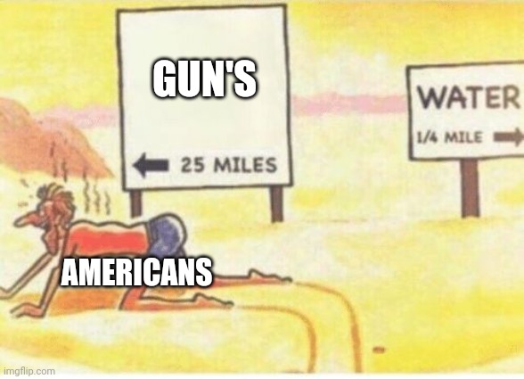 Time to fly to the twins | GUN'S; AMERICANS | image tagged in desert-man | made w/ Imgflip meme maker