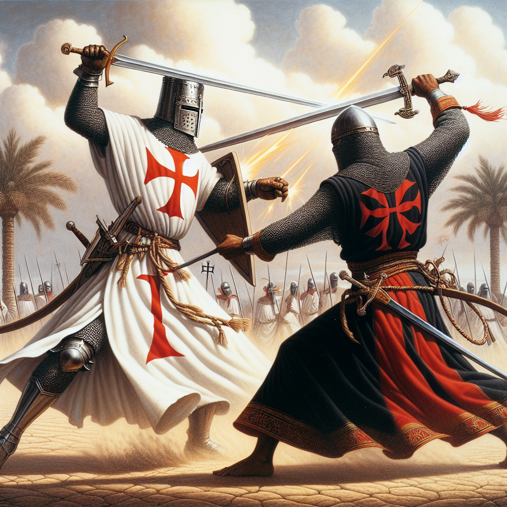 A templar fighting a saracen with swords Blank Meme Template