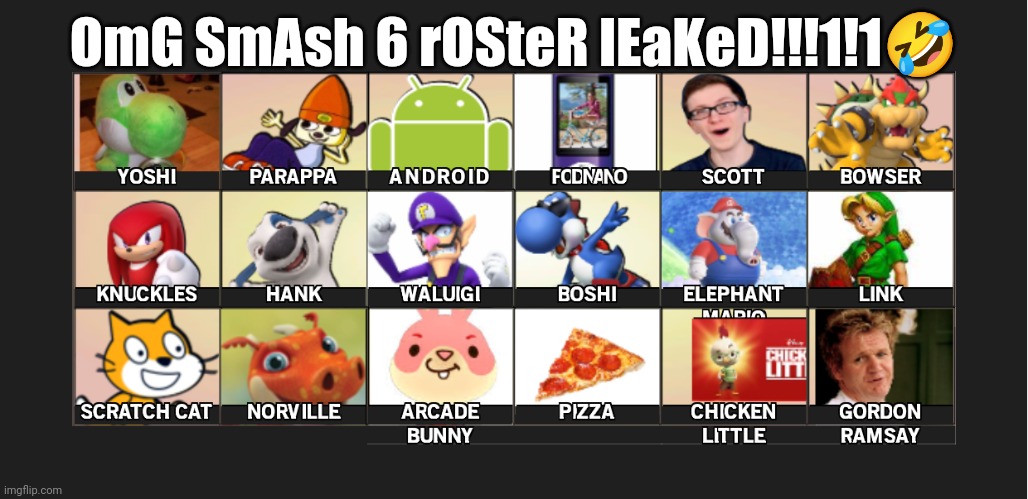 You're welcome. | OmG SmAsh 6 rOSteR lEaKeD!!!1!1🤣 | image tagged in super smash bros,funny memes,memes,nintendo | made w/ Imgflip meme maker