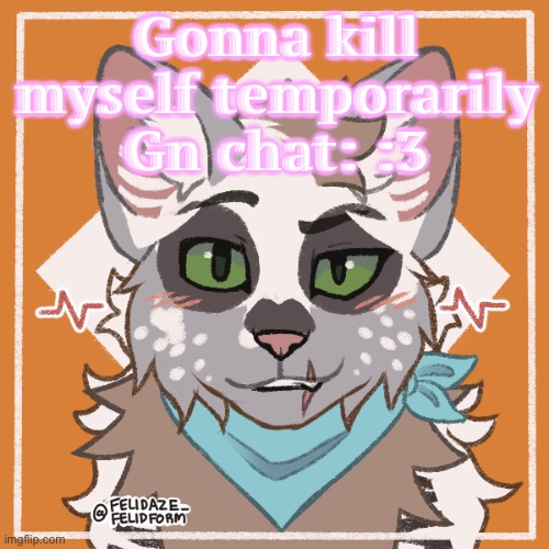 Gonna kill myself temporarily
Gn chat: :3 | made w/ Imgflip meme maker