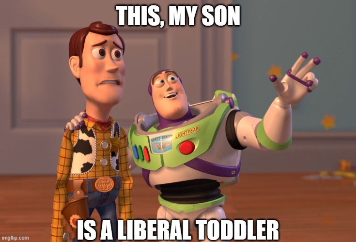 X, X Everywhere Meme | THIS, MY SON IS A LIBERAL TODDLER | image tagged in memes,x x everywhere | made w/ Imgflip meme maker