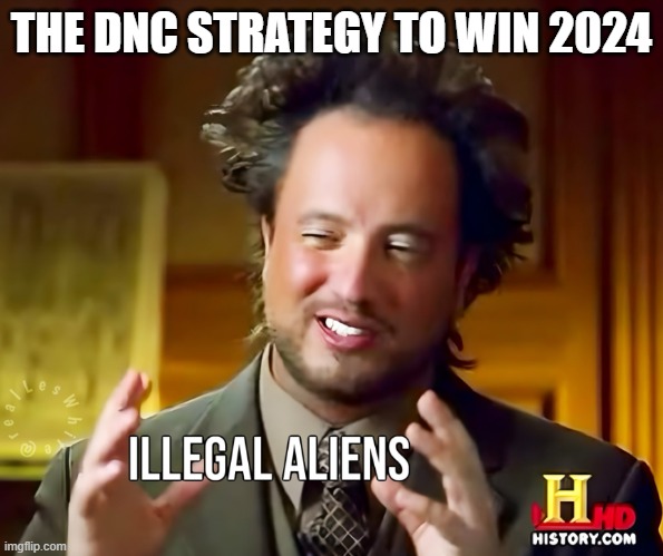 Strategy | THE DNC STRATEGY TO WIN 2024 | image tagged in dnc,2024,ancient aliens,aliens,illegal aliens,fjb | made w/ Imgflip meme maker