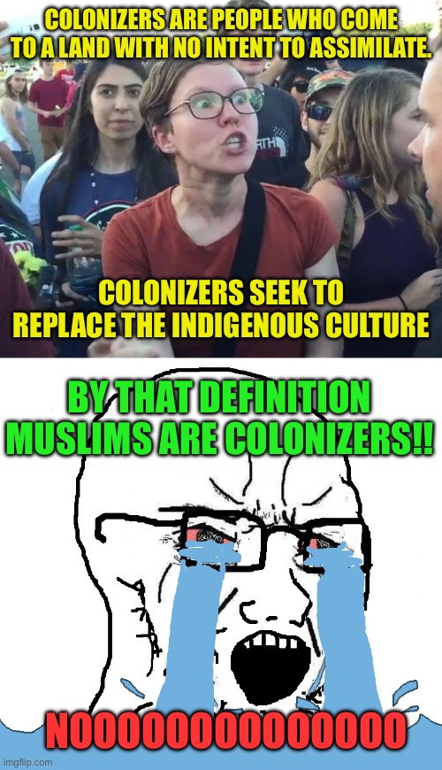 For Centuries Islam attacked all its neighbors | COLONIZERS ARE PEOPLE WHO COME TO A LAND WITH NO INTENT TO ASSIMILATE. COLONIZERS SEEK TO REPLACE THE INDIGENOUS CULTURE; BY THAT DEFINITION MUSLIMS ARE COLONIZERS!! NOOOOOOOOOOOOOO | image tagged in the muslims are colonizing western europe and michigan,those who seek not to assimilate but displace must be colonizers | made w/ Imgflip meme maker