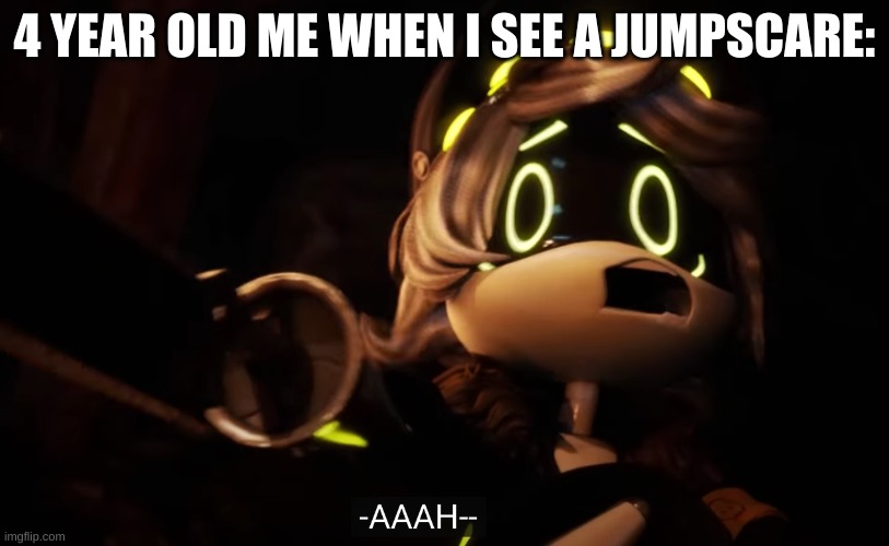 Now they don't scare me. | 4 YEAR OLD ME WHEN I SEE A JUMPSCARE: | image tagged in hehe,aaah | made w/ Imgflip meme maker