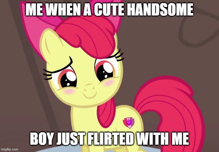 oh geez guys | ME WHEN A CUTE HANDSOME; BOY JUST FLIRTED WITH ME | image tagged in cute applebloom mlp,mlp,mlp fim | made w/ Imgflip meme maker