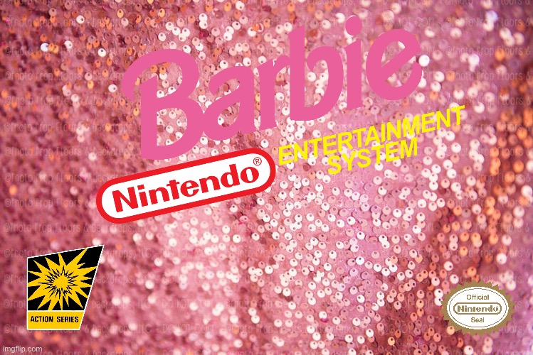 Barbie (1991) Arcade Marquee | image tagged in pink sequin background,barbie,barbie meme week,nintendo,90s,video game | made w/ Imgflip meme maker