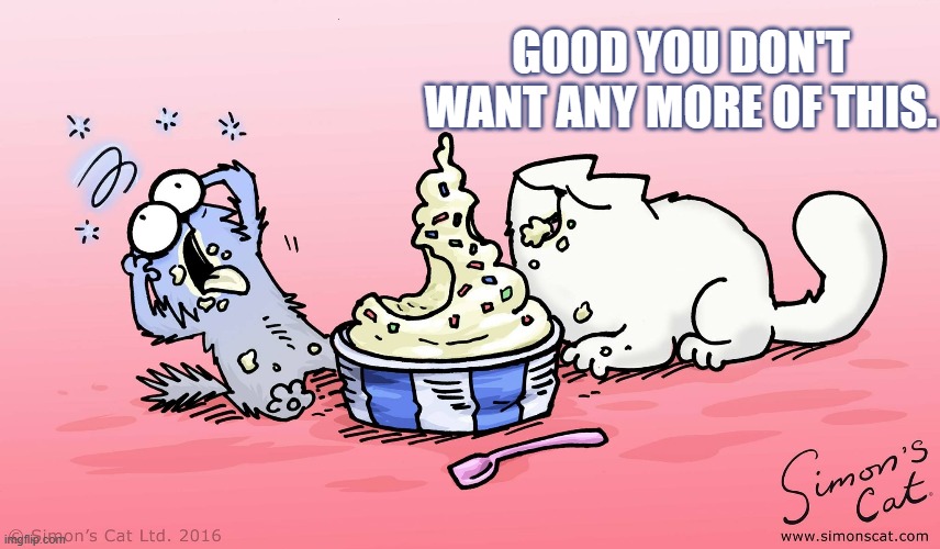 GOOD YOU DON'T WANT ANY MORE OF THIS. | image tagged in memes,comics/cartoons,cats,no more,good | made w/ Imgflip meme maker