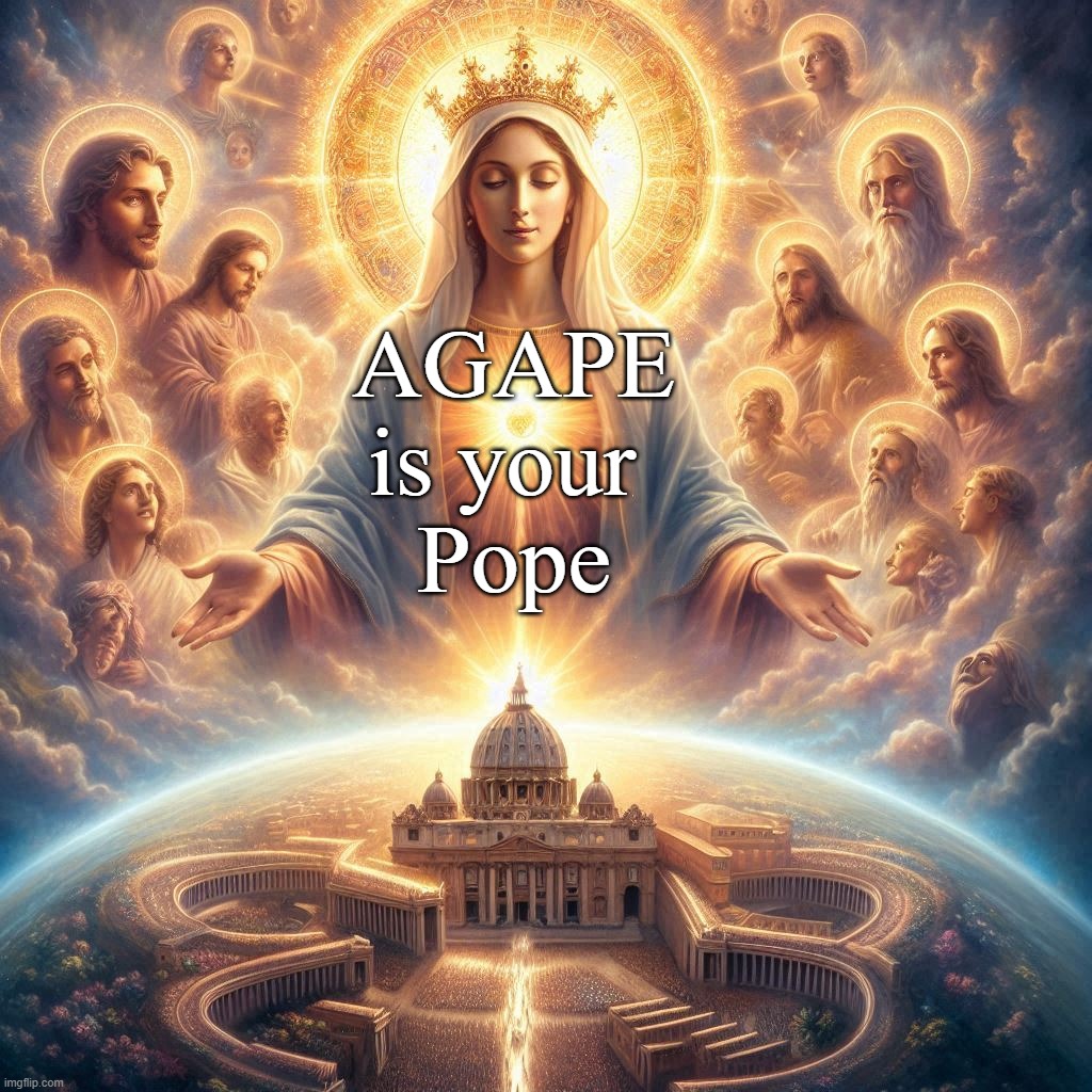 Our Lady of Agape | AGAPE
is your 
Pope | image tagged in catholic,virginmary,love,christian,church,bible | made w/ Imgflip meme maker