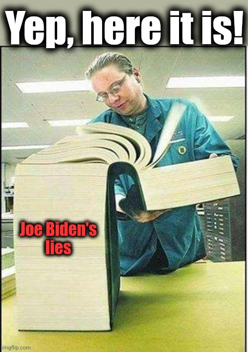 big book | Yep, here it is! Joe Biden's
lies | image tagged in big book | made w/ Imgflip meme maker