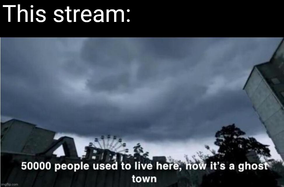 50,000 people used to live here, now it's a ghost town | This stream: | image tagged in 50 000 people used to live here now it's a ghost town | made w/ Imgflip meme maker