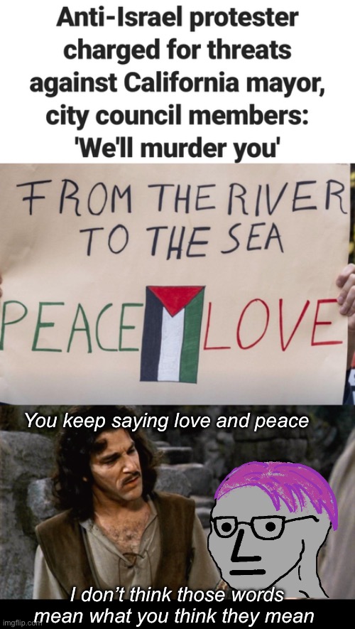 Love and peace as defined by “progressives” | You keep saying love and peace; I don’t think those words mean what you think they mean | image tagged in inigo montoya i do not think that word means what you think it m,politics lol,progressives,liberal hypocrisy,derp | made w/ Imgflip meme maker