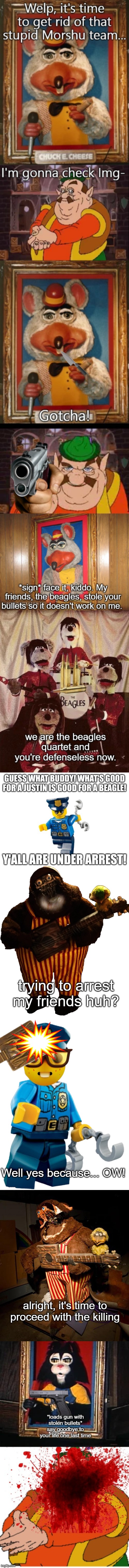 trying to arrest my friends huh? Well yes because... OW! alright, it's time to proceed with the killing | image tagged in i fixed the lego cop | made w/ Imgflip meme maker