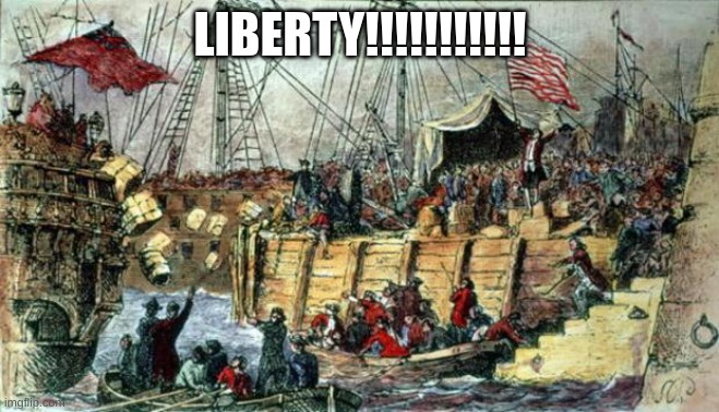 Boston Tea Party | LIBERTY!!!!!!!!!!! | image tagged in boston tea party | made w/ Imgflip meme maker