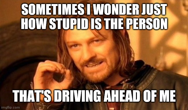 Person ahead of me | SOMETIMES I WONDER JUST HOW STUPID IS THE PERSON; THAT'S DRIVING AHEAD OF ME | image tagged in memes,one does not simply,funny memes | made w/ Imgflip meme maker