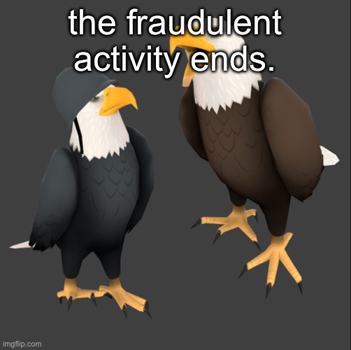 tf2 eagles | the fraudulent activity ends. | image tagged in tf2 eagles | made w/ Imgflip meme maker