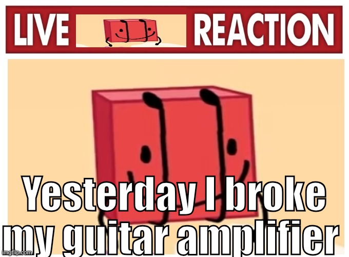 Live boky reaction | Yesterday I broke my guitar amplifier | image tagged in live boky reaction | made w/ Imgflip meme maker