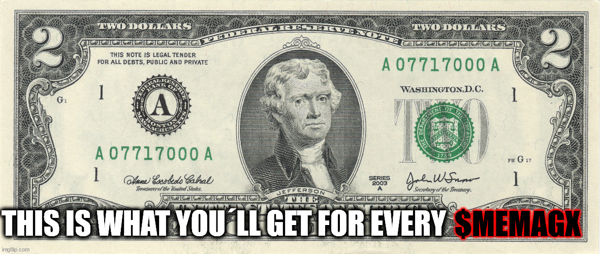 2 Dollar | THIS IS WHAT YOU´LL GET FOR EVERY; $MEMAGX | image tagged in fun,money,dollar | made w/ Imgflip meme maker