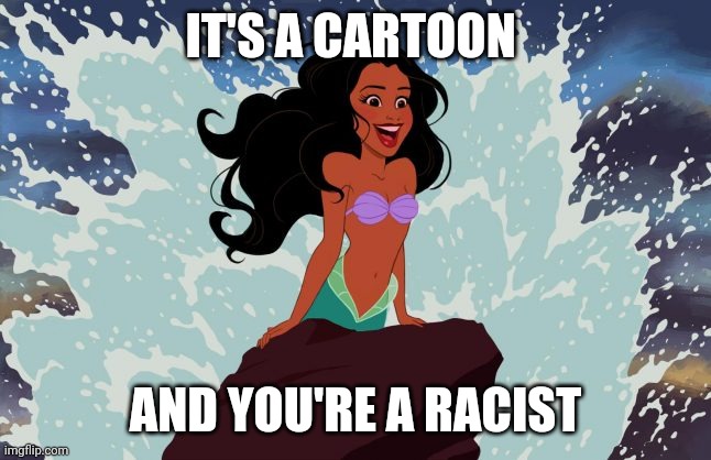 The Little Mermaid | IT'S A CARTOON; AND YOU'RE A RACIST | image tagged in black ariel,little mermaid,racism,cartoons,disney | made w/ Imgflip meme maker
