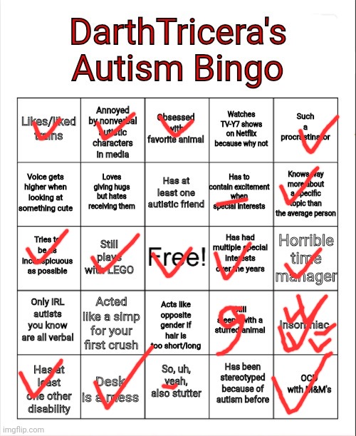 Bingopost | image tagged in darthtricera's autism bingo | made w/ Imgflip meme maker