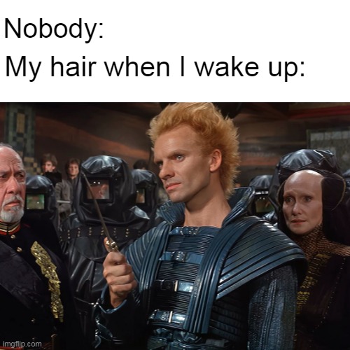 The stuff that is getting out of bed with messy hair... | Nobody:; My hair when I wake up: | image tagged in dune | made w/ Imgflip meme maker