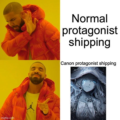 Ranni and protagonist | Normal protagonist shipping; Canon protagonist shipping | image tagged in memes,drake hotline bling | made w/ Imgflip meme maker