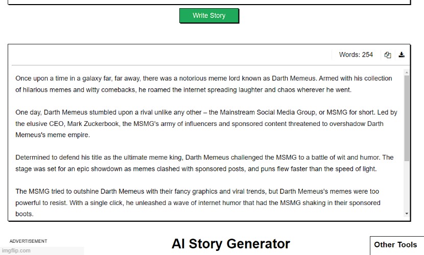 AI wrote a story about me and MSMG | made w/ Imgflip meme maker