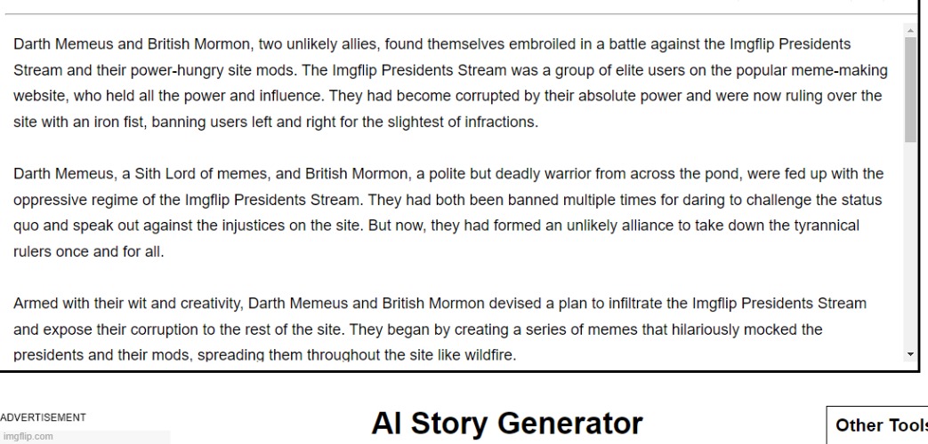 AI writes an IMGFLIP_PRESIDENTS story (full story in comments) | image tagged in ai generated | made w/ Imgflip meme maker