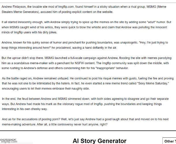ai writes a story about Andrew LMAOOOOOOO | made w/ Imgflip meme maker