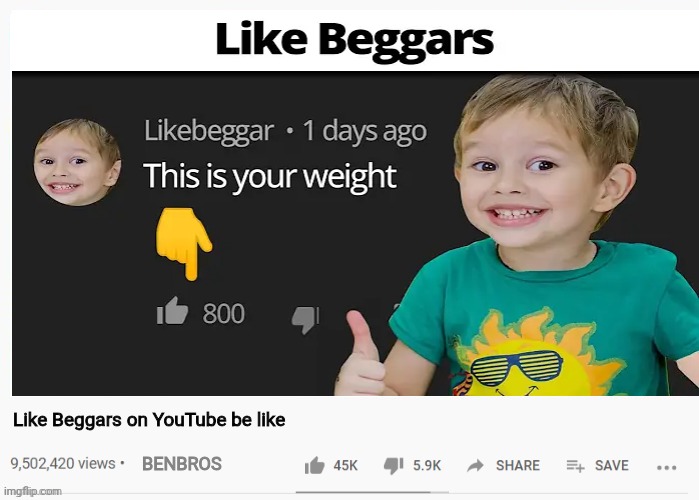 Like Beggars on YouTube be like | Like Beggars on YouTube be like; BENBROS | image tagged in youtube video template,youtube poop | made w/ Imgflip meme maker