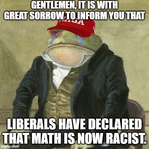 I'm getting the vibe that they did this for a reason... | GENTLEMEN, IT IS WITH GREAT SORROW TO INFORM YOU THAT; LIBERALS HAVE DECLARED THAT MATH IS NOW RACIST. | image tagged in gentlemen it is with great pleasure to inform you that,dank memes,liberal hypocrisy,math,racist,dumb | made w/ Imgflip meme maker
