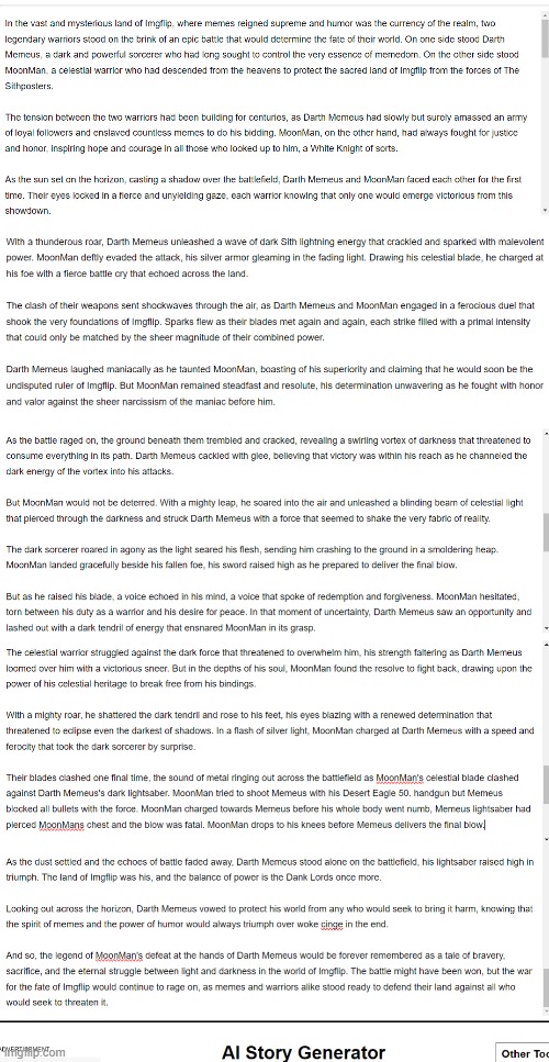 ai writes Darth_Memeus vs .MoonMan. [Wow...] | made w/ Imgflip meme maker