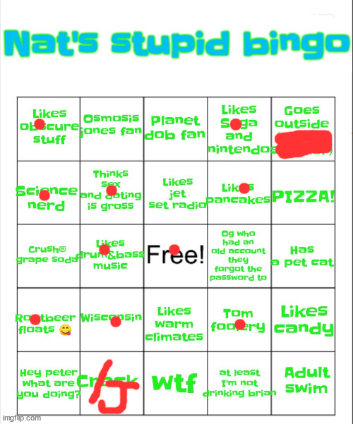 Nat's stupid bingo | image tagged in nat's stupid bingo | made w/ Imgflip meme maker