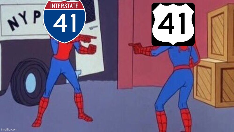 When I-41 and US-41 meet | image tagged in spiderman pointing at spiderman | made w/ Imgflip meme maker