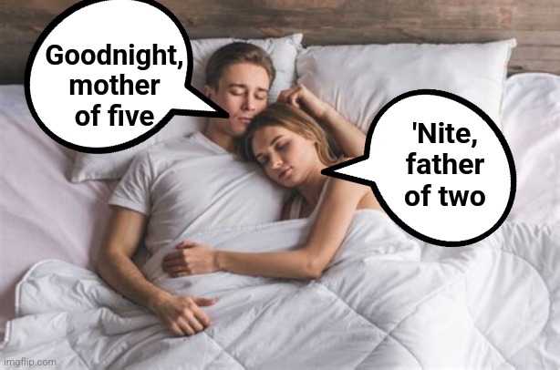 Wait... wot? | Goodnight, mother of five; 'Nite, father of two | image tagged in cheaters,funny meme,oh snap,wait what | made w/ Imgflip meme maker