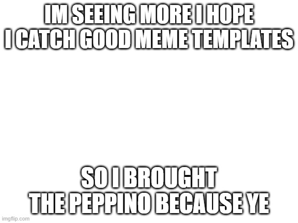 text | IM SEEING MORE I HOPE I CATCH GOOD MEME TEMPLATES; SO I BROUGHT THE PEPPINO BECAUSE YE | image tagged in text | made w/ Imgflip meme maker