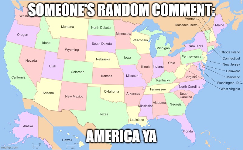America Ya | SOMEONE'S RANDOM COMMENT:; AMERICA YA | image tagged in fun | made w/ Imgflip meme maker