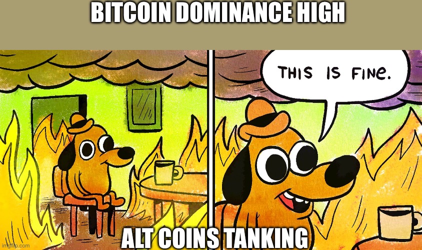 its fine | BITCOIN DOMINANCE HIGH; ALT COINS TANKING | image tagged in its fine | made w/ Imgflip meme maker