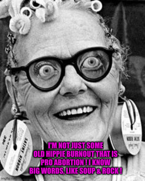 Hey Mannnnn | I'M NOT JUST SOME OLD HIPPIE BURNOUT THAT IS PRO ABORTION ! I KNOW BIG WORDS, LIKE SOUP & ROCK ! | image tagged in may day may day,funny memes,funny,political meme,politics | made w/ Imgflip meme maker